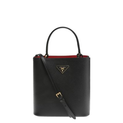 Small Saffiano Leather Prada Panier Bag 1BA217, Black, 17*18*10.5cm