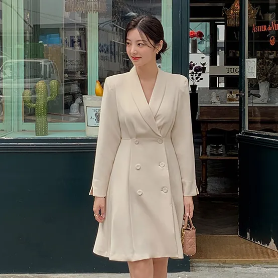 에일린 숄카라 더블버튼 가을 원피스 op9776