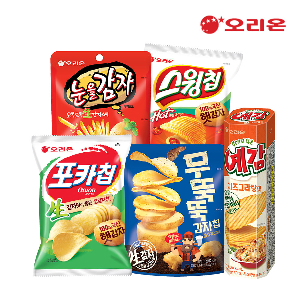 오리온 감자시리즈(5종15봉, 무뚝뚝감자3+눈을감자3+포카칩어니언3+예감치즈3+스윙고추장3)