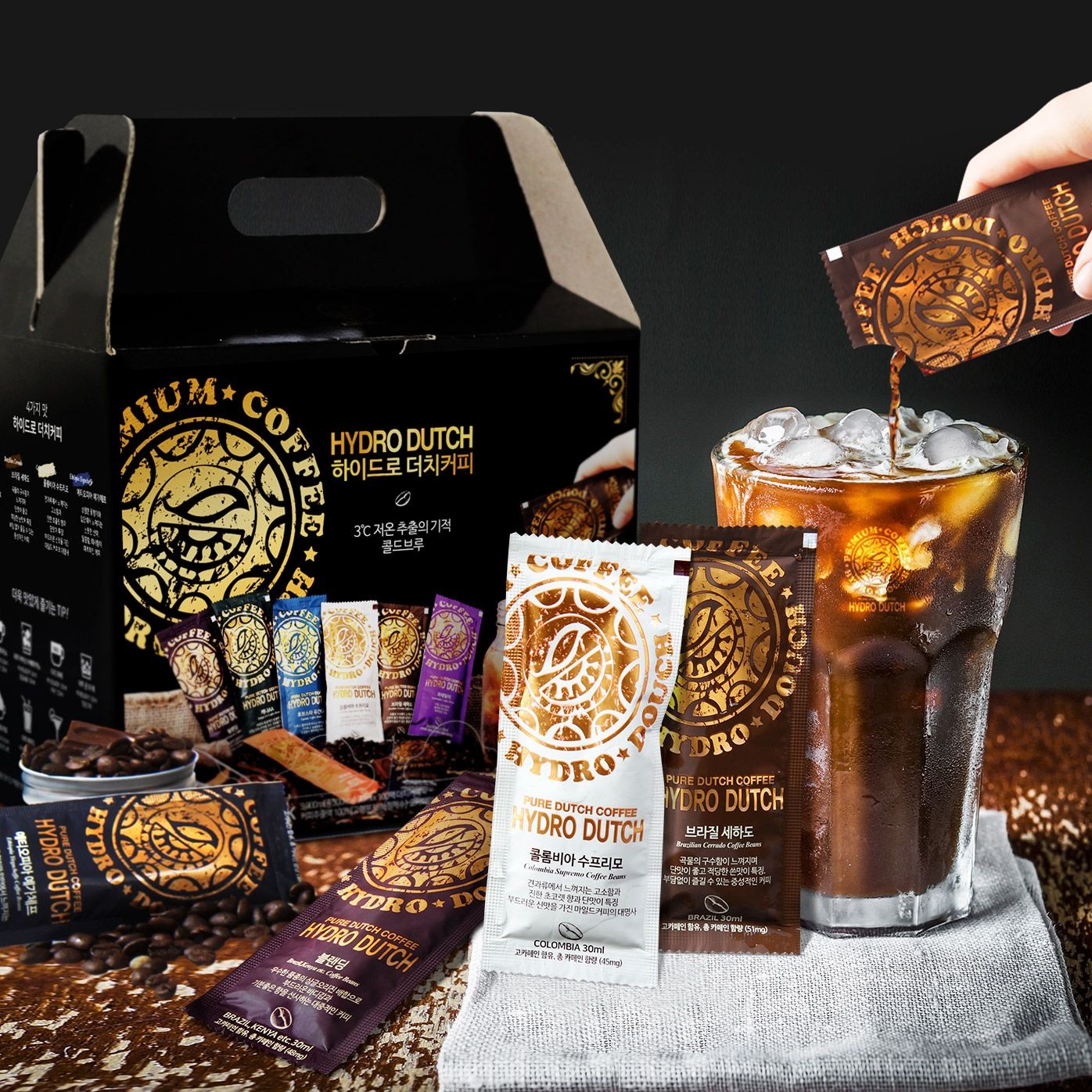 [(주)키즈마루]하이드로더치 더치커피 콜드브루 고급 선물세트 (블세수예 4종)30mlx25팩 총100팩