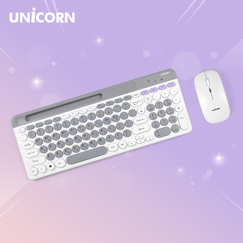 유니콘 블루투스 이쁜 무선키보드마우스세트 저소음 듀얼모드 멤브레인 멀티페어링 BK-600SB (BK-600SB)