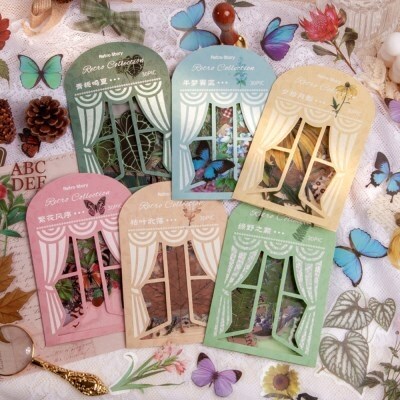 MUSTERRING 빈티지 플라워 꽃 식물 낙엽 나비 다꾸 스티커