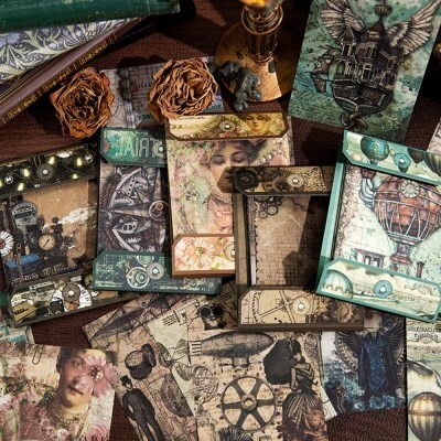 MUSTERRING 빈티지 시계 소품 열기구 페이퍼 배경지 2재질 다꾸