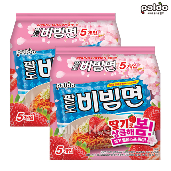 팔도 비빔면 봄에디션 (5입) 135g 2개 시즌 한정판 딸기 별첨스프 비빔라면