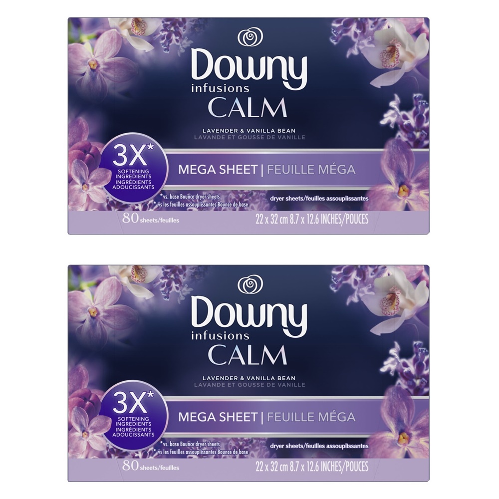 [해외] Downy Calm Lavender Vanilla Bean 3X Mega Dryer Sheets 미국 다우니 캄 라벤더 바닐라 섬유유연 메가 드라이어 시트 80매 2팩