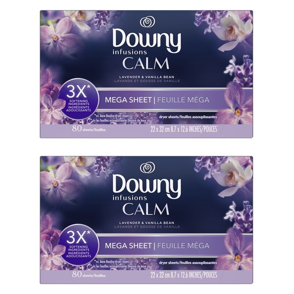 [해외] Downy Calm Lavender Vanilla Bean 3X Mega Dryer Sheets 미국 다우니 캄 라벤더 바닐라 섬유유연 메가 드라이어 시트 80매 2팩