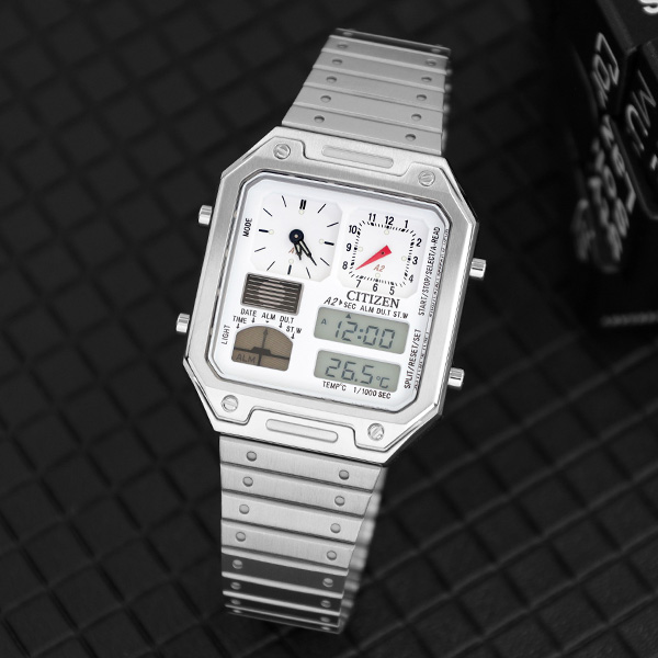 시티즌 JG2120-65A 아나디지템프 레트로 사각 서모센서 남자 메탈 시계 a