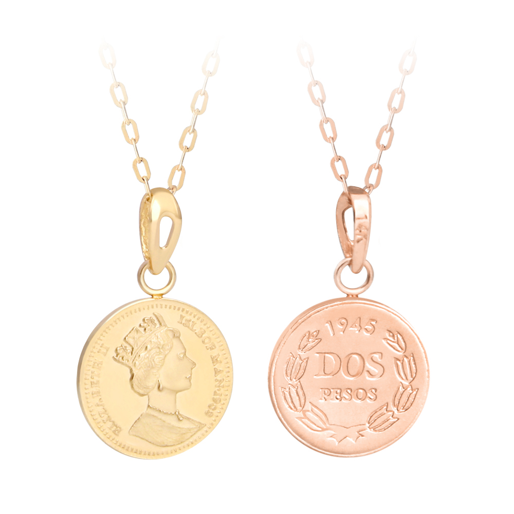 14K 전체 골드 목걸이 엘리자베스 코인 금 펜던트 목걸이