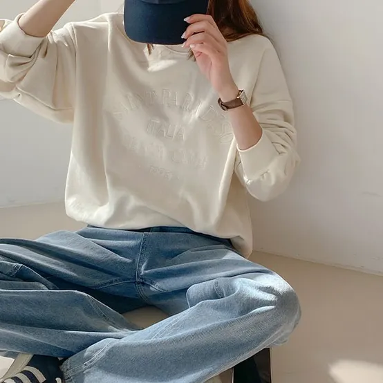 트린 자수 레터링 맨투맨 (기모/루즈핏/라운드넥)