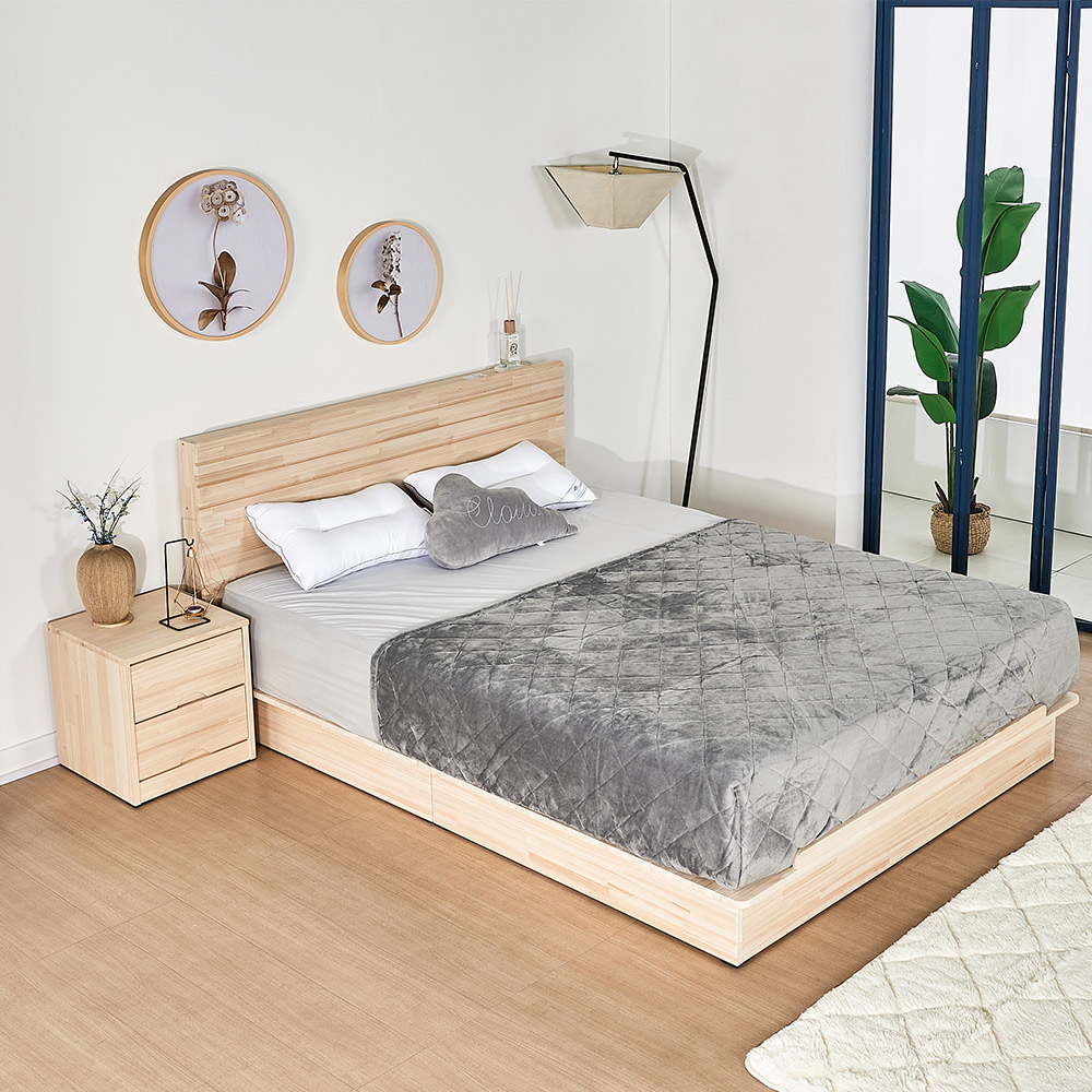 우아미가구 OEM 우아미가구 레퍼스 슈퍼싱글 1100 평상형 라인 LED 침대 편백나무 원목 프레임