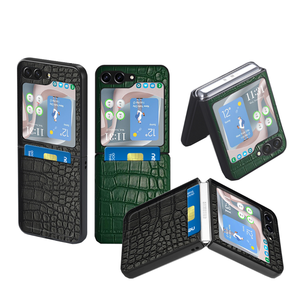 [온누리상품] Z플립5/4 크로커 가죽 카드 포켓 케이스 카드수납 2컬러