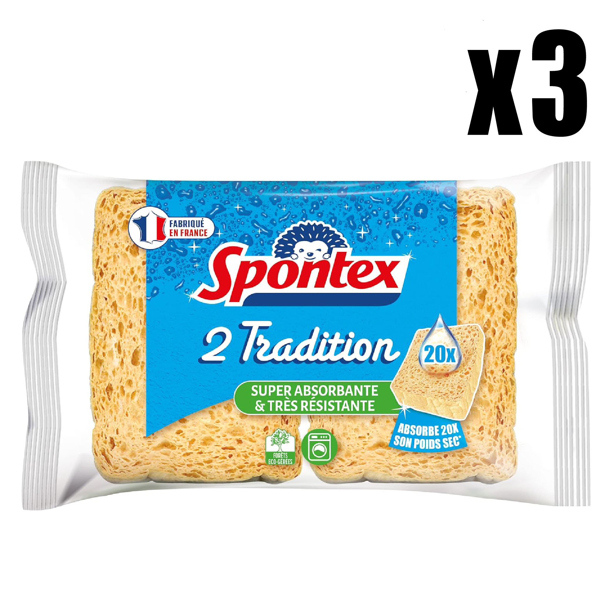 [해외] 스폰텍스 노란 스폰지 20배 흡수 수세미 2개입 x 3팩 프랑스 국민 다용도 명품 Spontex 2 tradition