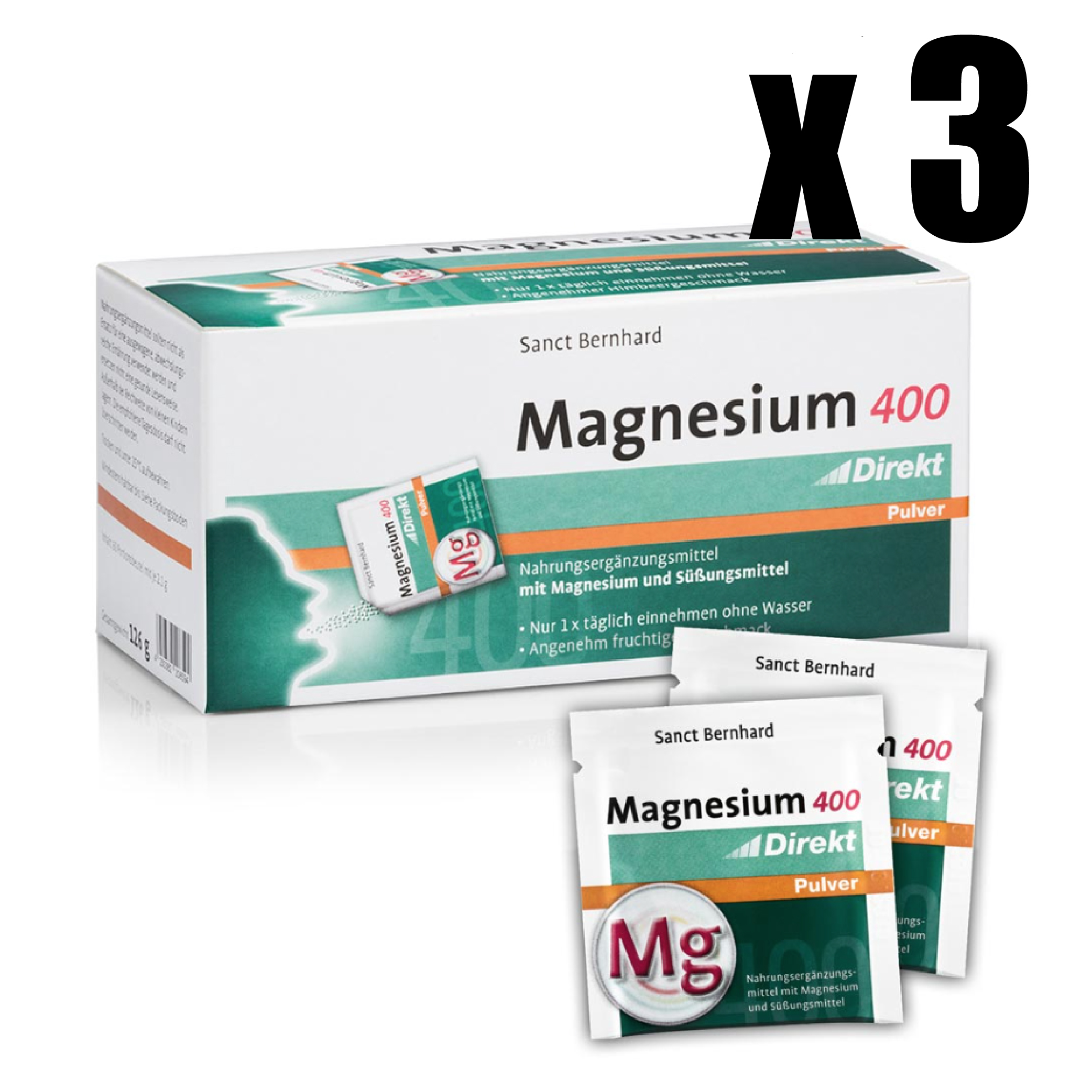[해외] 쌍트 베른하르트 마그네슘 400 다이렉트 60포 x 3박스 분말 제형 과일맛 독일 내수용
