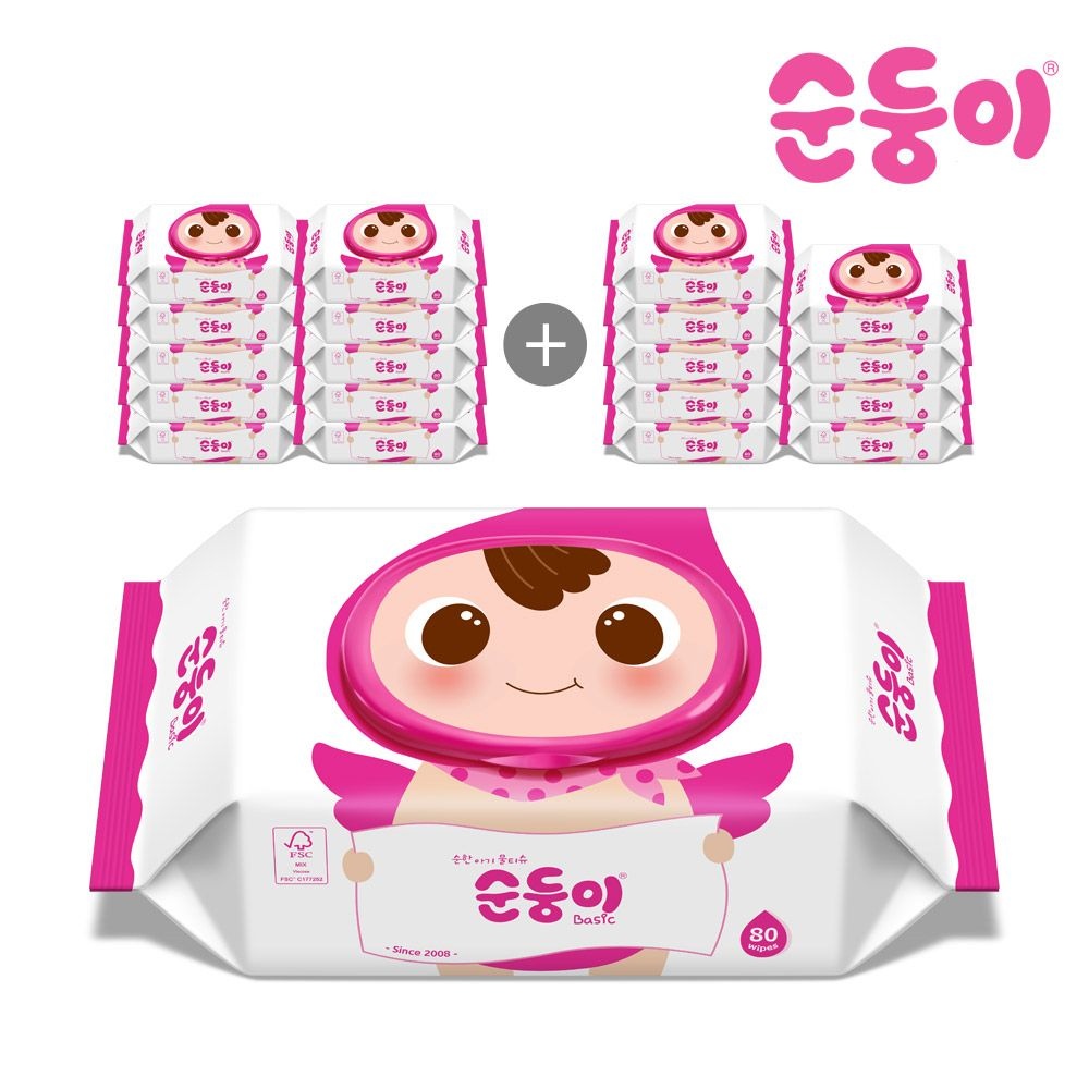 순둥이 S-BC /베이직 물티슈 80매 캡형 20팩
