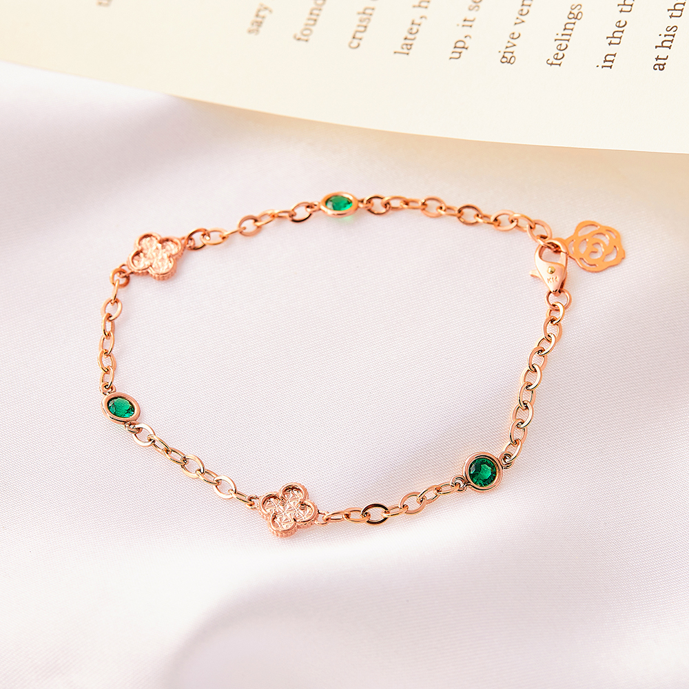 14K 할로우 플라워 코인 체인 금 팔찌