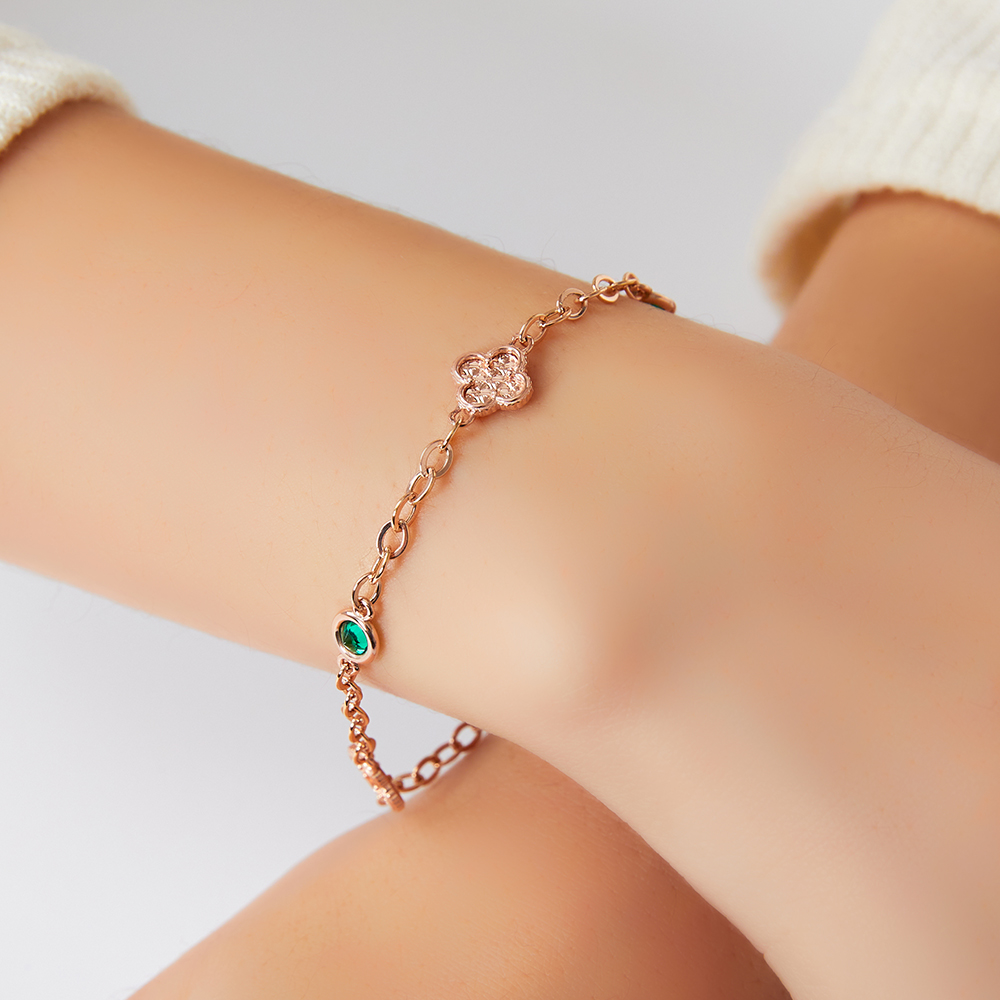 14K 할로우 플라워 코인 체인 금 팔찌