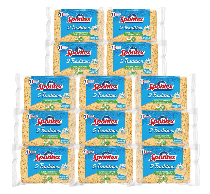 [해외] 스폰텍스 노란 스폰지 20배 흡수 수세미 2개입 x 13팩 프랑스 국민 다용도 명품 Spontex 2 tradition