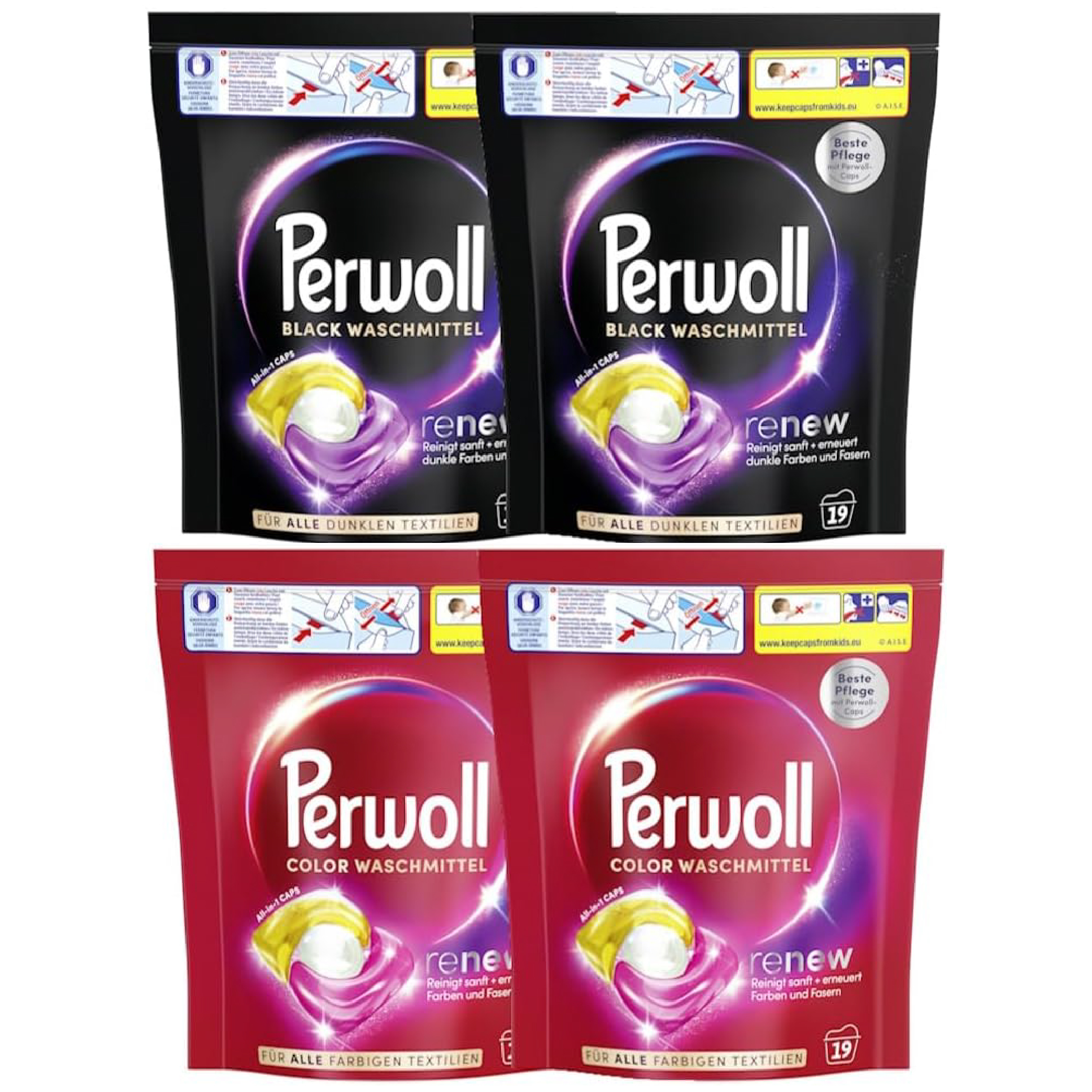 [해외] Perwoll 퍼월 리뉴 검은옷 + 컬러옷 올인원 캡슐 세제 각 38개 x 2 (총76개) 퍼울 독일 내수용