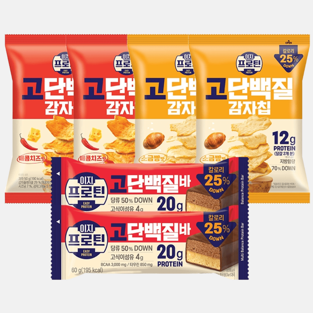 롯데 이지프로틴 고단백질 감자칩 50g(매콤치즈맛x2봉+소금빵맛x2봉)+고단백