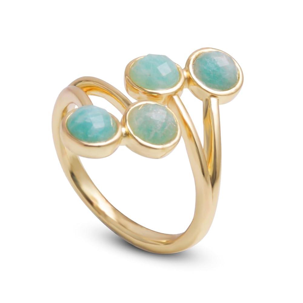 [해외] Crystal Rings for Women, Unique Amazonite Purple Amethyst Ring for February Birthstone Jewelry, Handmade Crystal quartz Rings for Lady, Daily Rings Je