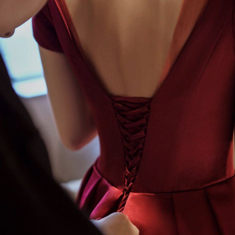 [해외] 이브닝 2부 셀프 웨딩 파티 피로연 새틴 스냅 촬영 연주회 약혼 레드 롱 드레스