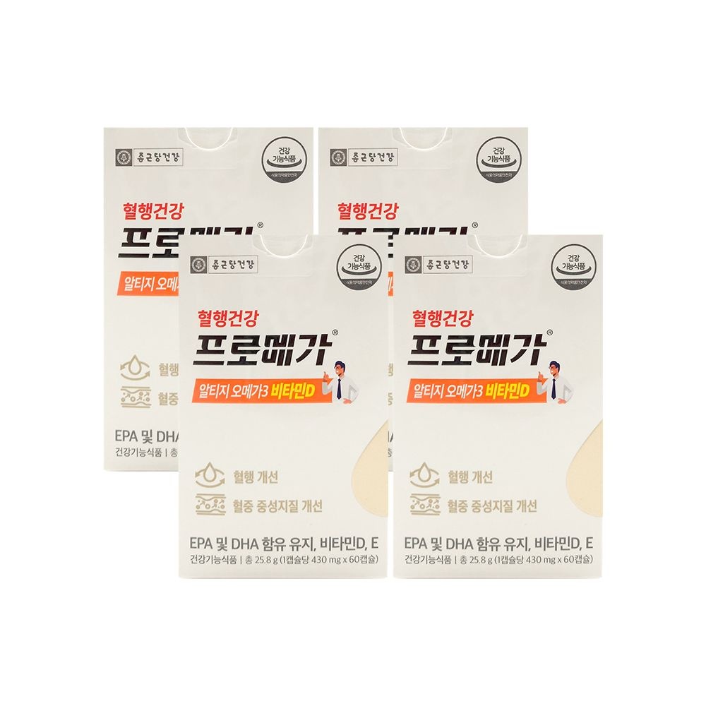 종근당건강 프로메가 알티지 오메가3 비타민D 430mg x 60캡슐 x 4박스