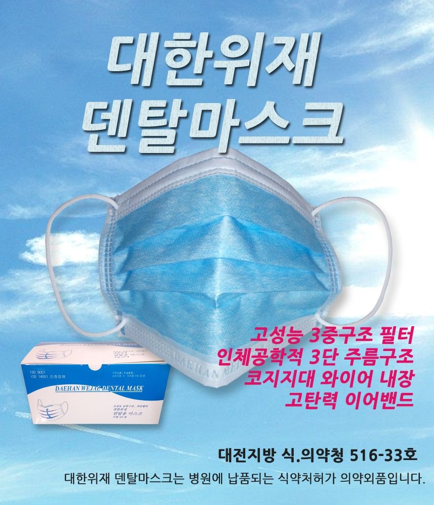 무한천성대한위생재료유한공사 의약외품 대한위재 덴탈마스크 50매/대형 식약처허가