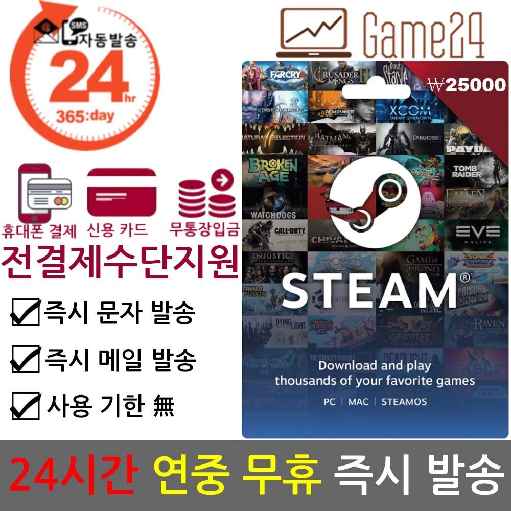 스팀 스팀 [전결제수단가능] STEAM 한국 스팀 월렛 25000원 선불카드 기프트카드