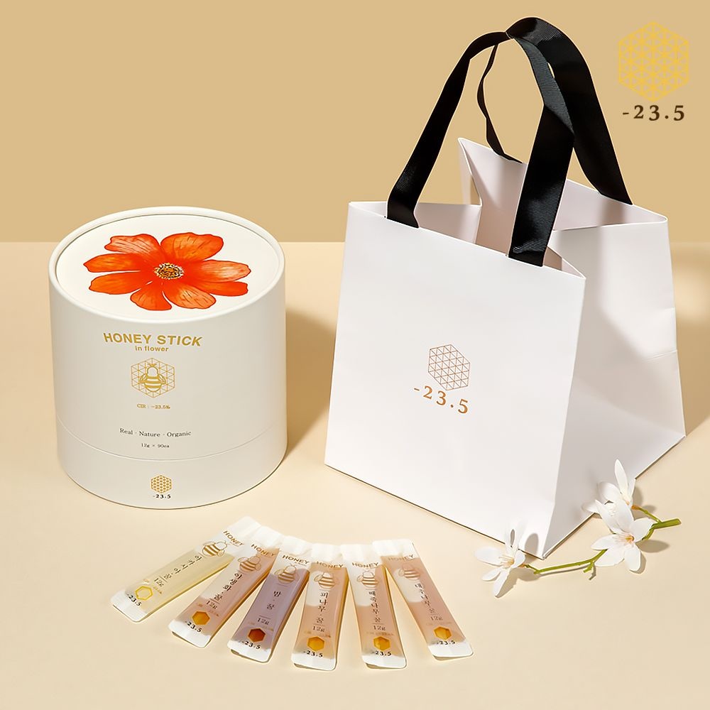 이십삼쩜오(-23.5) 꿀스틱 국산 아카시아 벌꿀 휴대용 허니스틱 90포 세트 (쇼핑백 포함)