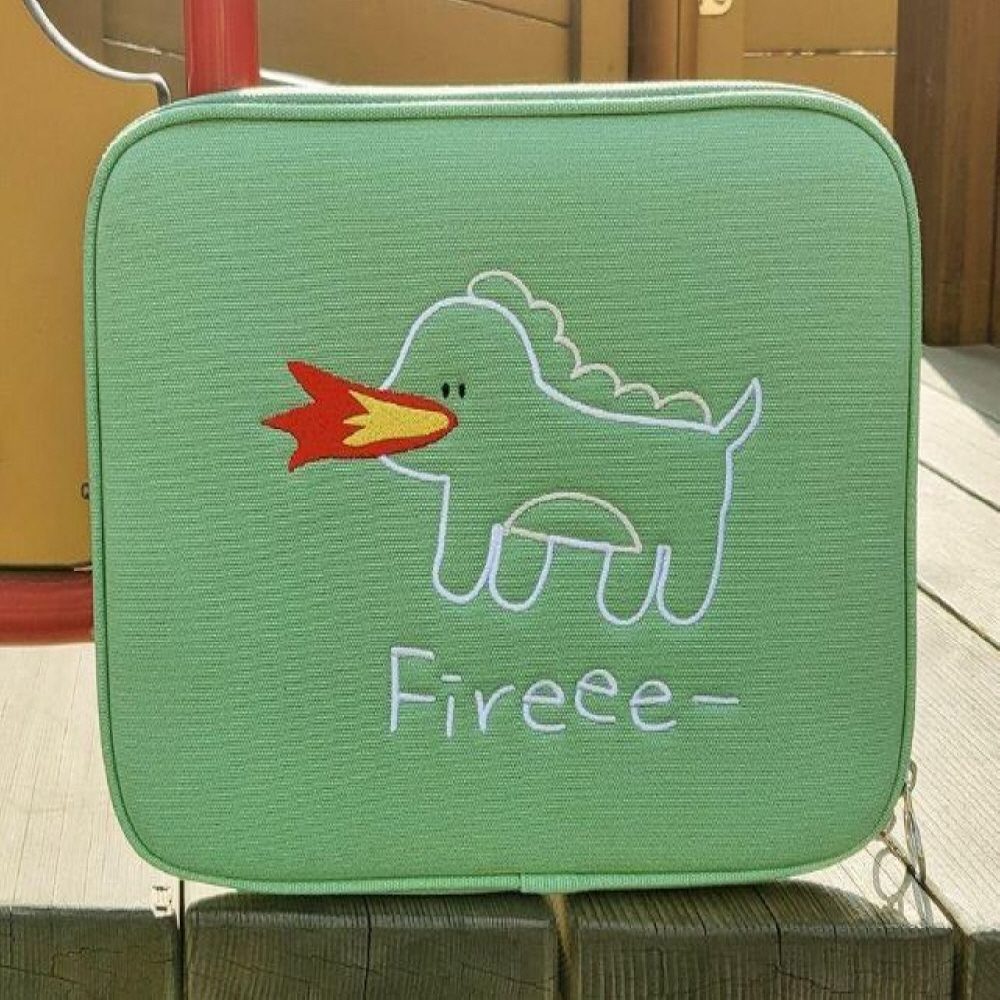 심플스토어협력사 아이패트 파우치 갤럭시탭 케이스 보관 수납 가방 귀여운 자수 캐릭터 11인치 캔버스 그린