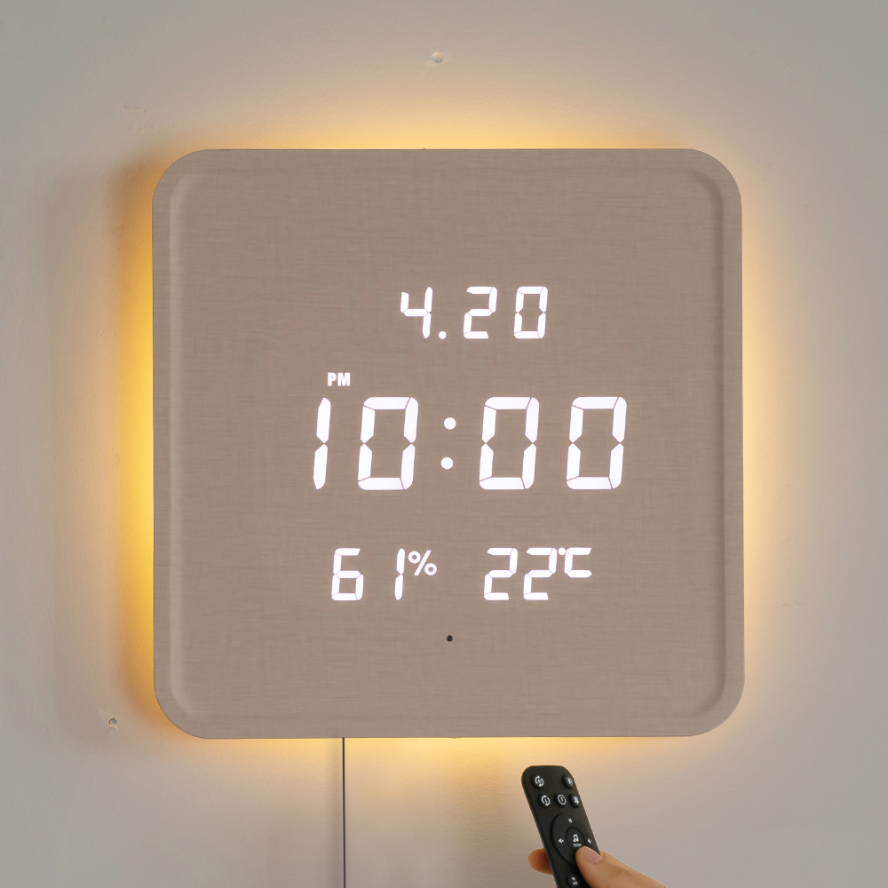 [롯데백화점] 플라이토 3세대 백라이트 스퀘어 온습도 LED 벽시계 LE1217675533