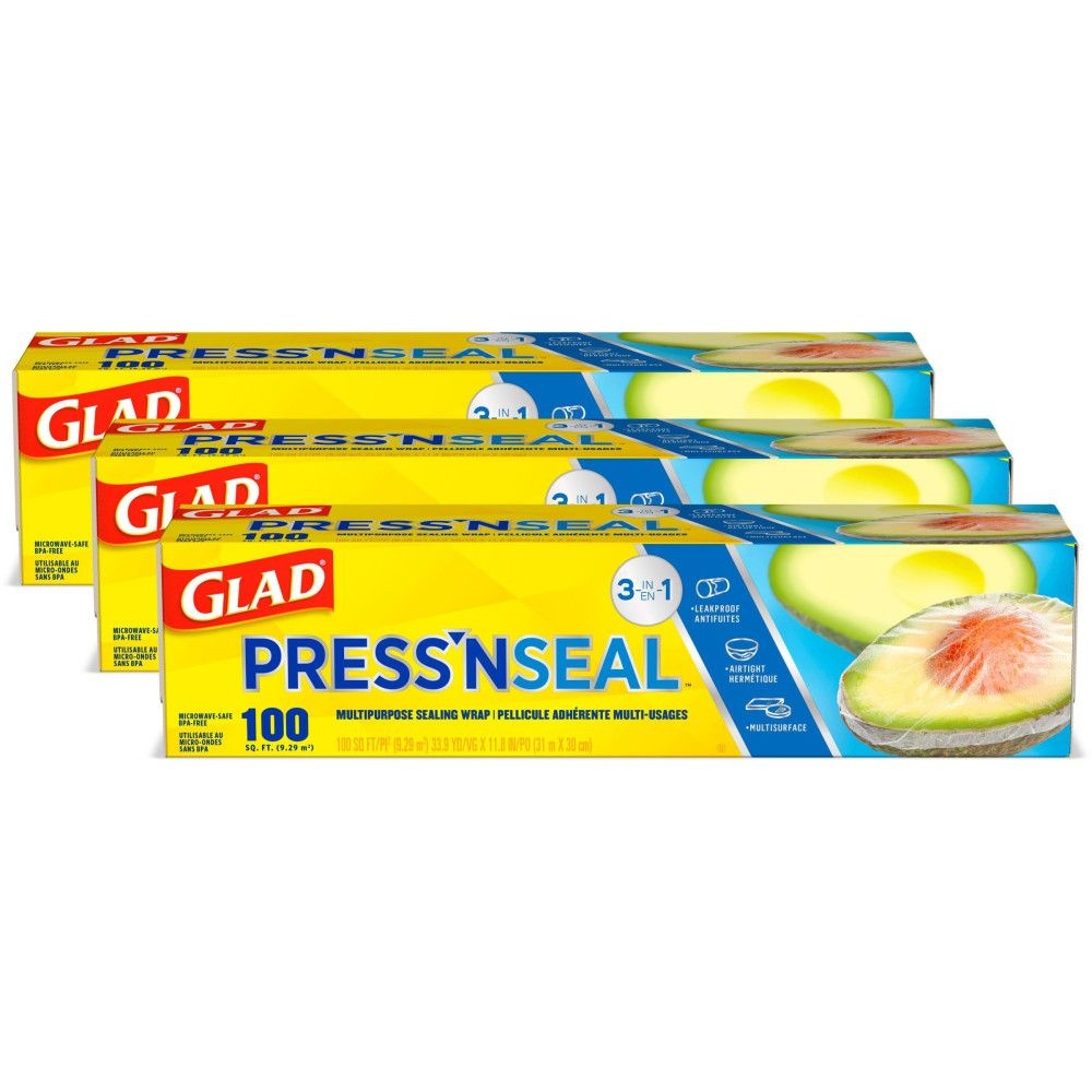 [해외] Glad Press'n Seal Wrap 미국 글래드 프레스 앤 씰 주방 매직 랩 100sq.ft. (31m x 30cm) 3개