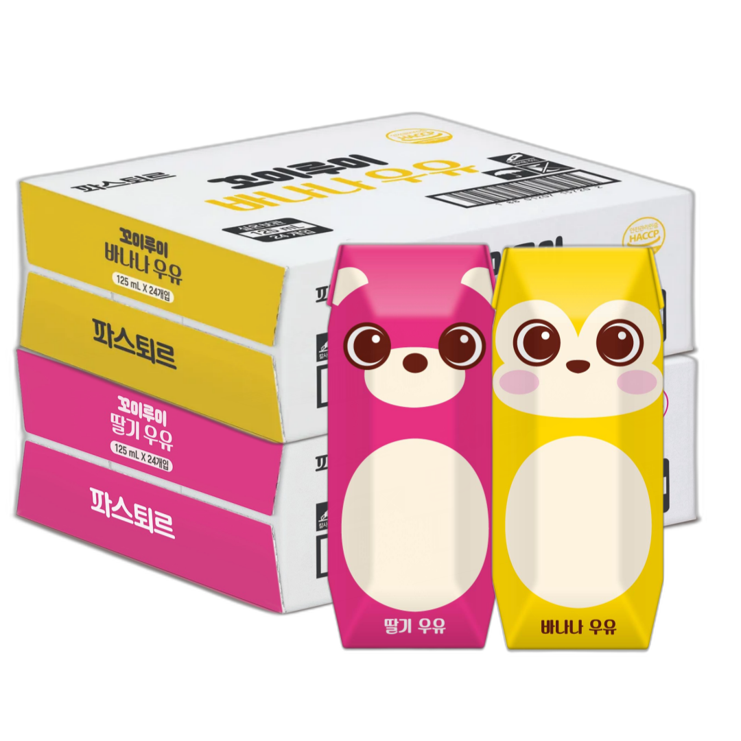 파스퇴르 꼬미루미 2종혼합125ml (딸기24입+바나나24입) 총48팩