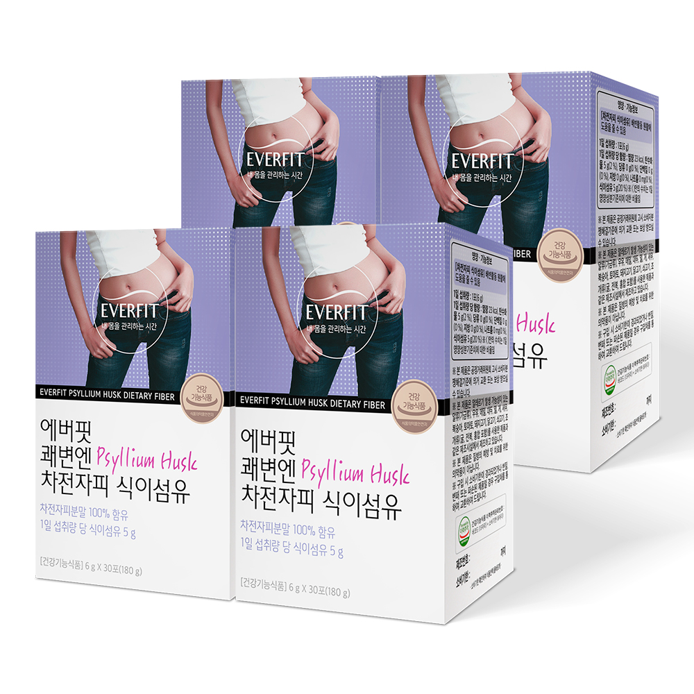 내츄럴플러스 에버핏 쾌변엔 차전자피 식이섬유 30포 4개 / 4개월분 수용성 섬유질 화이바 차전자 차전피