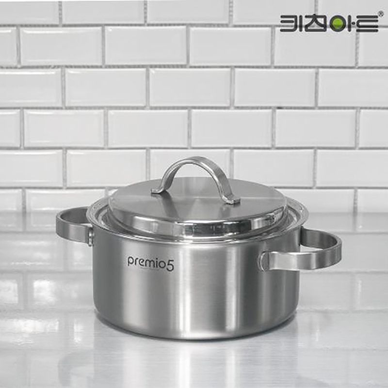 키친아트 IH 국내산 스텐304 통5중 양수냄비 18cm 이유식냄비 가정용냄비 고급냄비