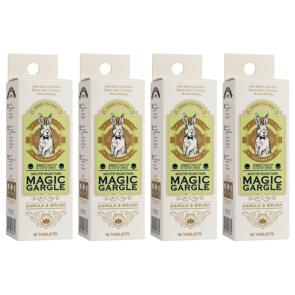 쓰리세컨즈 매직가글 고체 치약 휴대용 구강청결제 그린티민트 72정(18정 4개입)