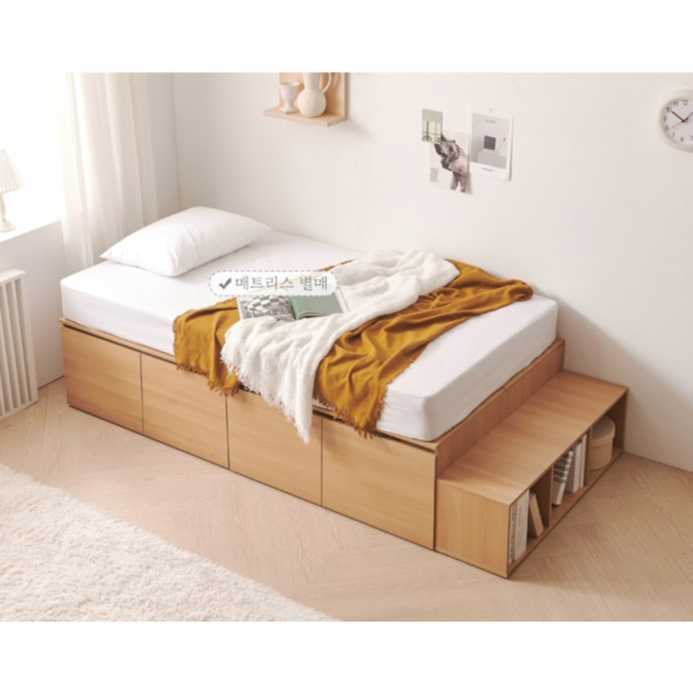 IVY협력사 다용도 책장 수납 높은 싱글 평상형 원룸 침대 프레임 1인 디자인 자녀 S