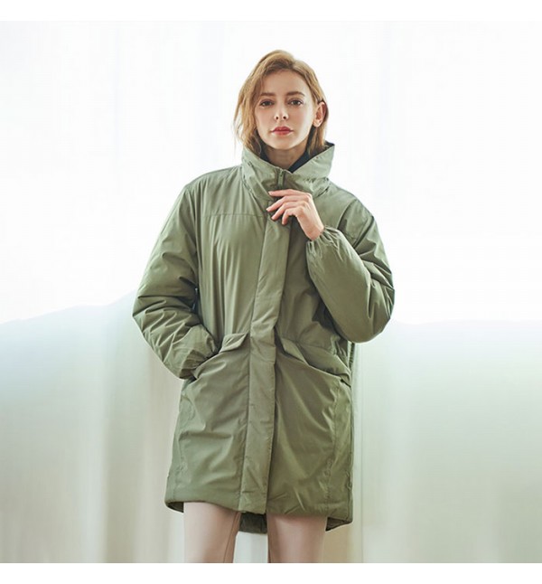 [패션플러스][후스타일][쉐비뇽] 여성 캐시미어 블렌디드 패딩 코트_올리브