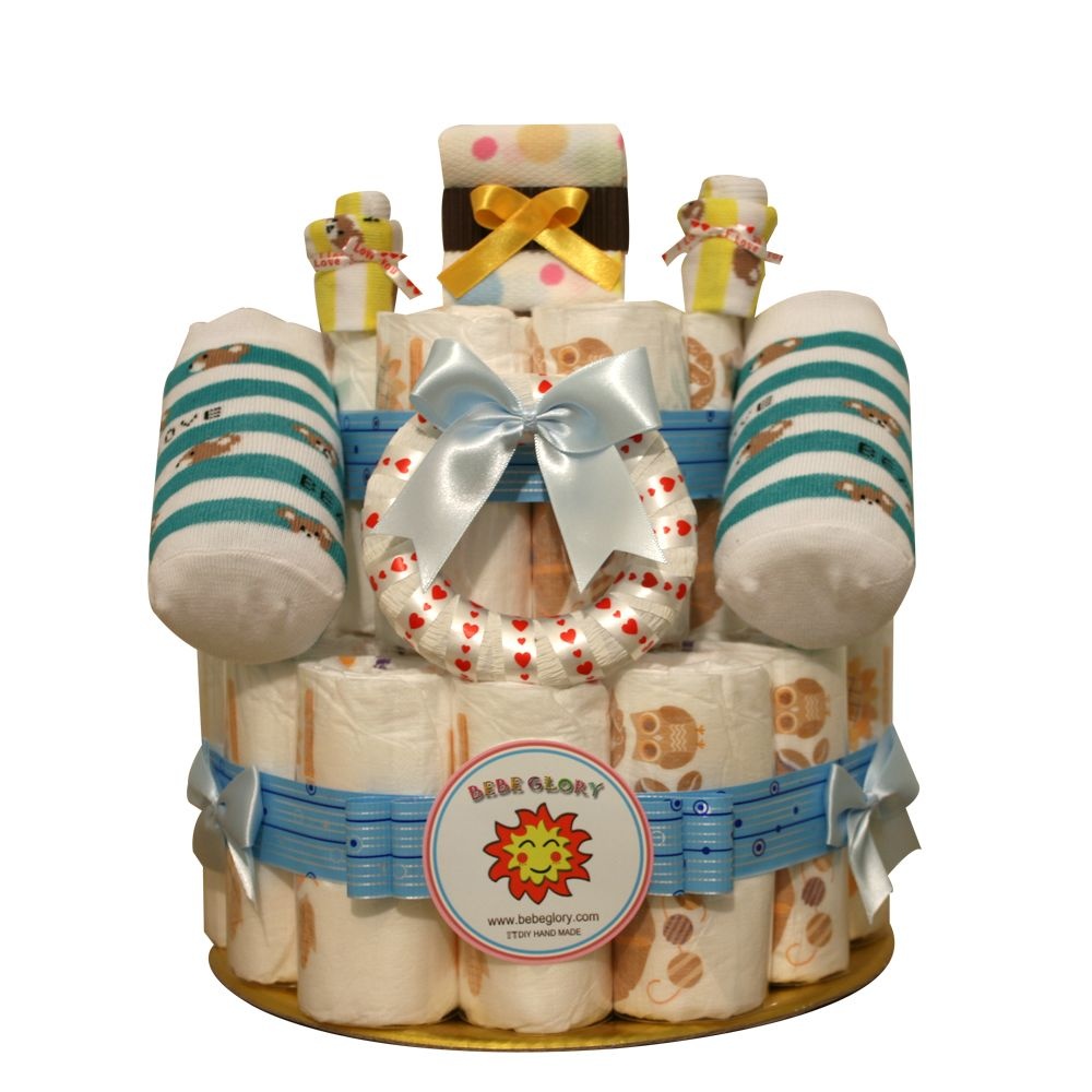 베베글로리 회사동료 아기탄생선물 양말 손수건 기저귀케이크2단