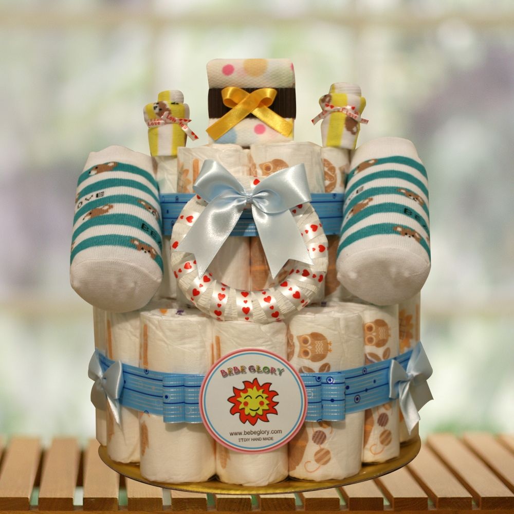 베베글로리 회사동료직원 아기탄생 한달 30일 50일 100일 돌잔치선물 양말 손수건 기저귀케이크2단