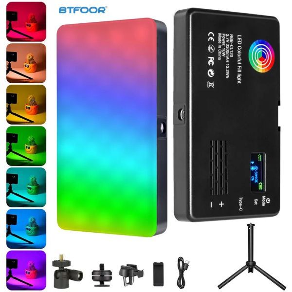 [해외] RGB LED 비디오 조명 사진 필 카메라 패널 CRI95 2500-9000K LCD 디스플레이 콜드 슈 브이로그 라이브 스트리밍 DSLR용