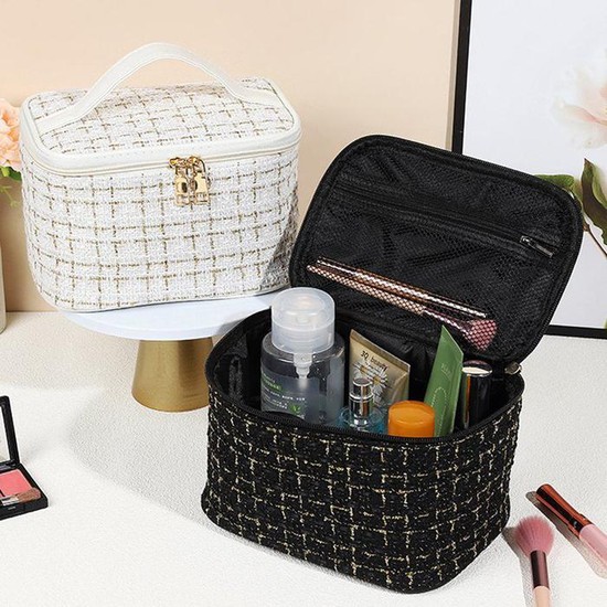[XBI75209]화장품 메이크업 트위드 손잡이 파우치 가방