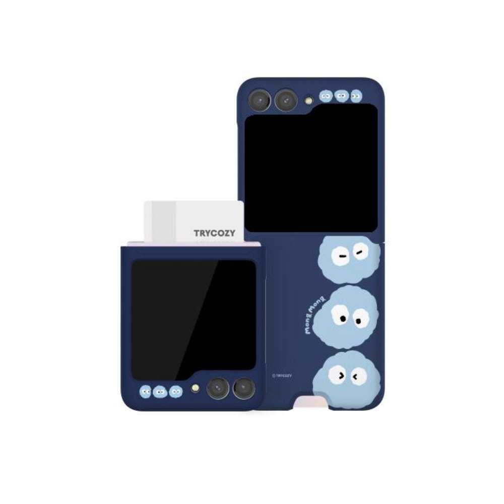 [트라이코지][오늘출발] 갤럭시 Z플립 3 4 5 6 블루 몽몽 쓰리몽 카드 3D 곡면 하드 케이스 TRY