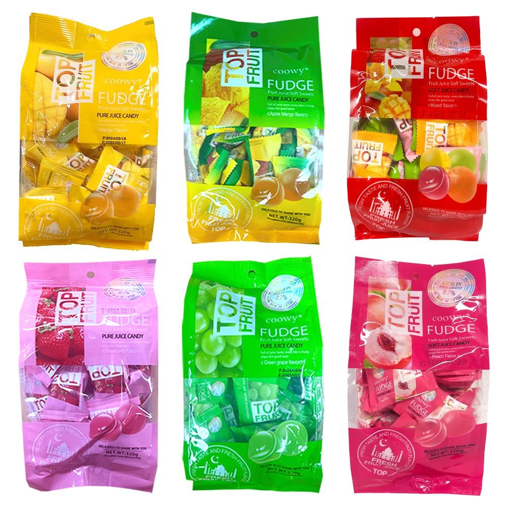 [FWIAN HENGXIANG FOOD][베트남 정품] coowy 쿠위 탑젤리 탑후르츠 망고젤리 320g 청포도 딸기 애플망고 믹스 복숭아 쫀득한 과일젤리
