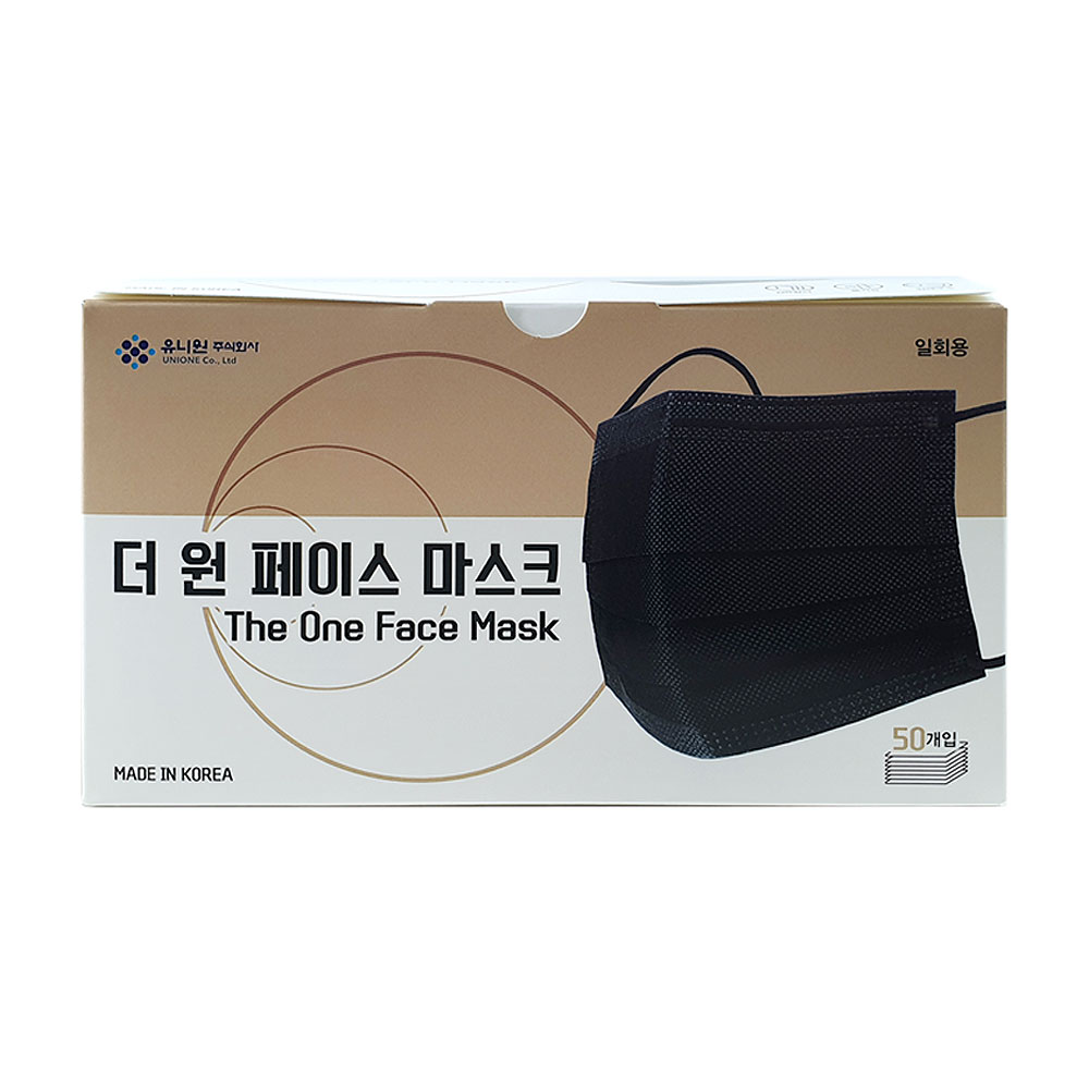 더 원 페이스 마스크 50매 1개/블랙 화이트 일회용 비말차단 대형 성인용 여름용 국산 MB필터 숨쉬기편한 마스크