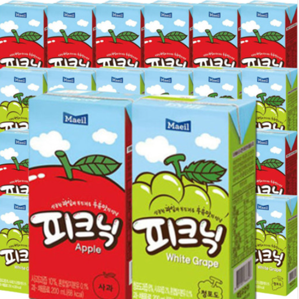 매일유업 피크닉 주스 사과,청포도 200ml 72팩 사무실 간식 업소 음료
