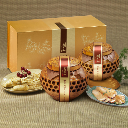 청정강원 자연산 송이버섯 꿀 600g+산삼배양근 꿀 600g