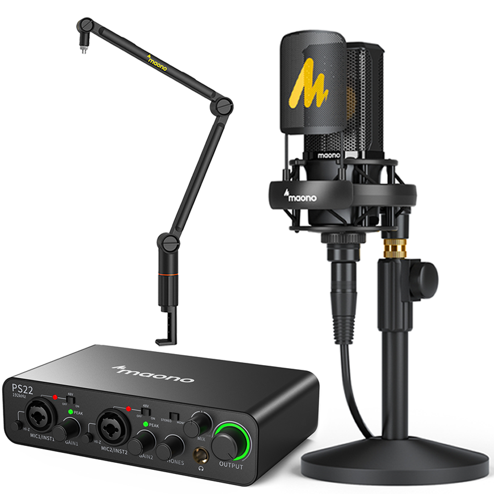 MAONO 마오노 PS22+PM500 방송용 유튜브 녹음용 오디오인페이스 마이크 스탠드 패키지4