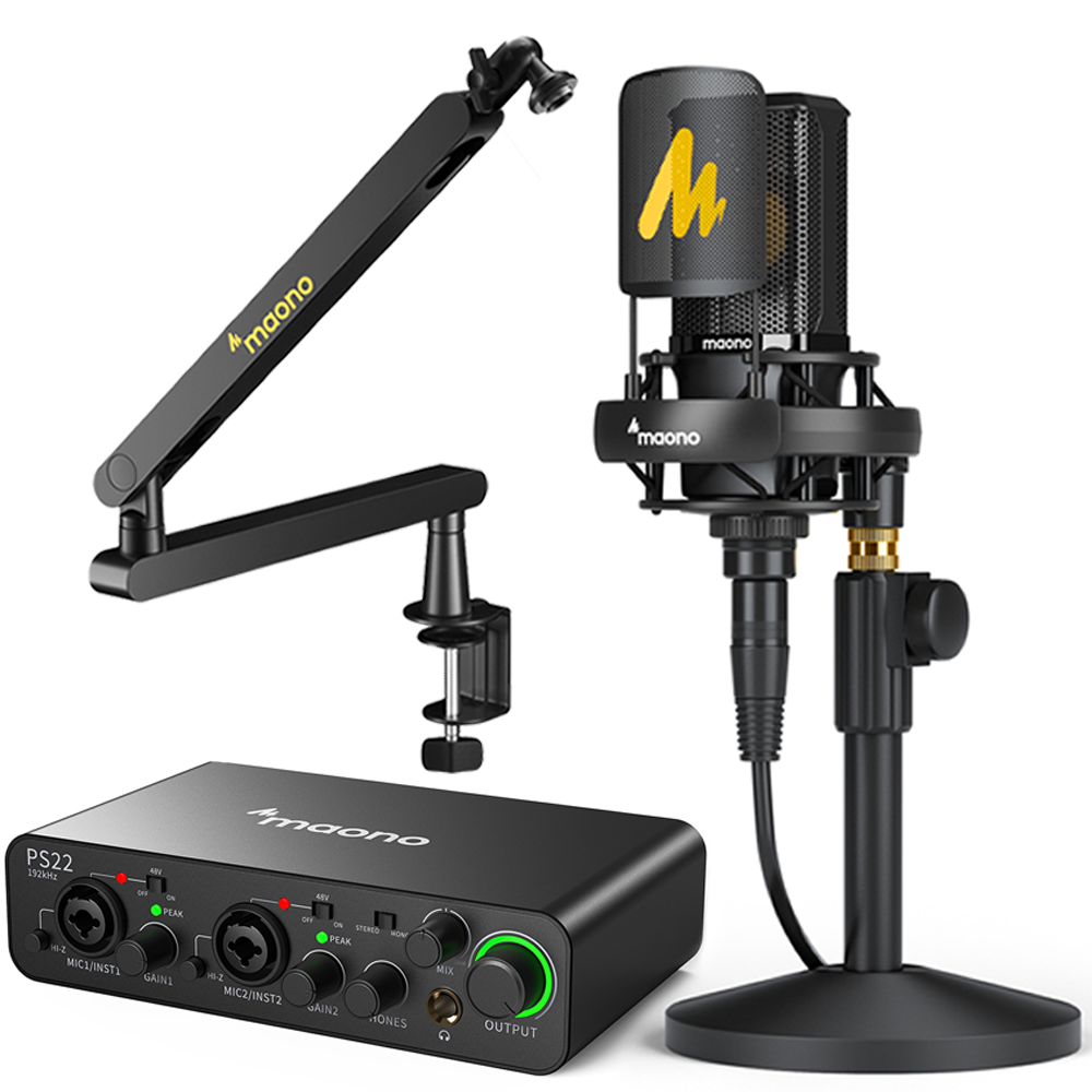 MAONO 마오노 PS22+PM500 방송용 유튜브 녹음용 오디오인페이스 마이크 스탠드 패키지5