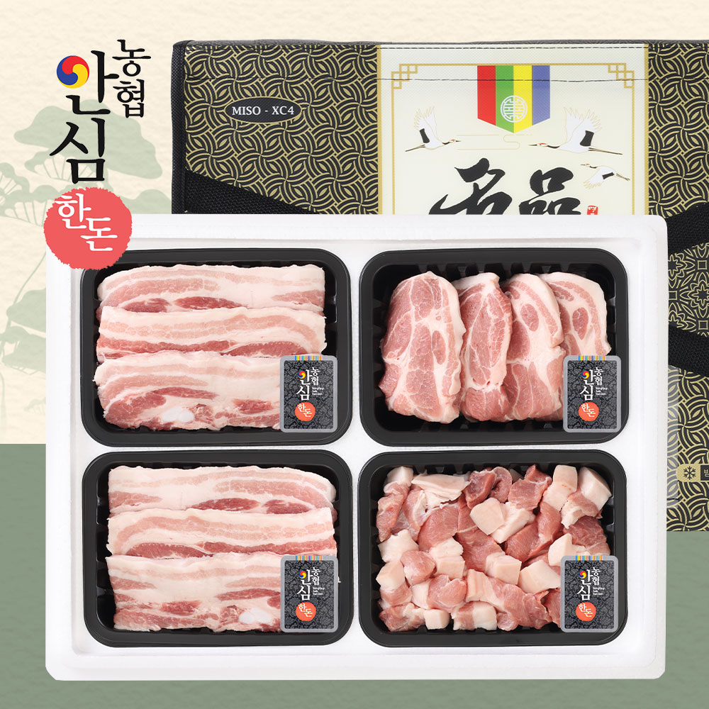 [오늘출발] [온누리상품] [농협안심한돈] 무항생제 한마음 선물세트 5호 1.2kg(삼겹살300,삼겹살300,목살300,앞다리살(찌개)300)